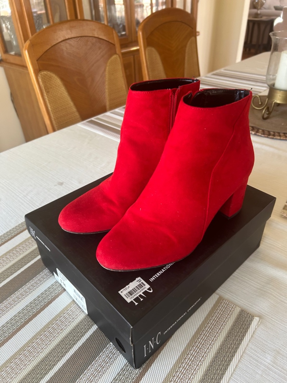INC International Concepts Red Suede Ankle Booties